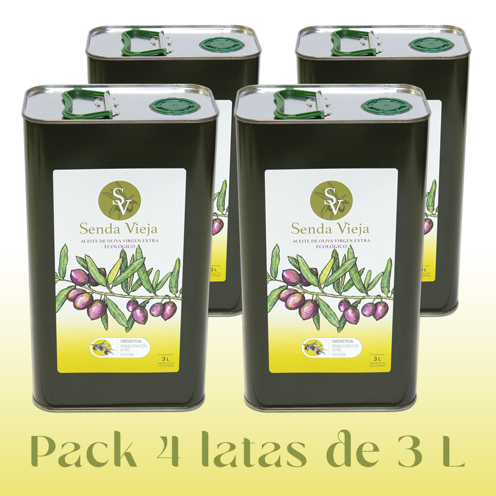 Pack de 4 latas de aceite de oliva virgen extra ecológico de 3 L